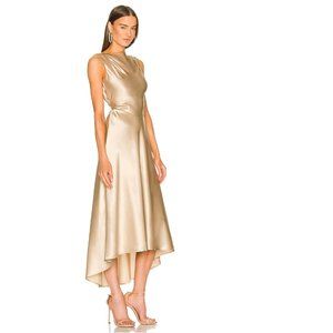 SALONI Silk Jen Dress Sleeveless Midi Length in Gold Crepe Size 4